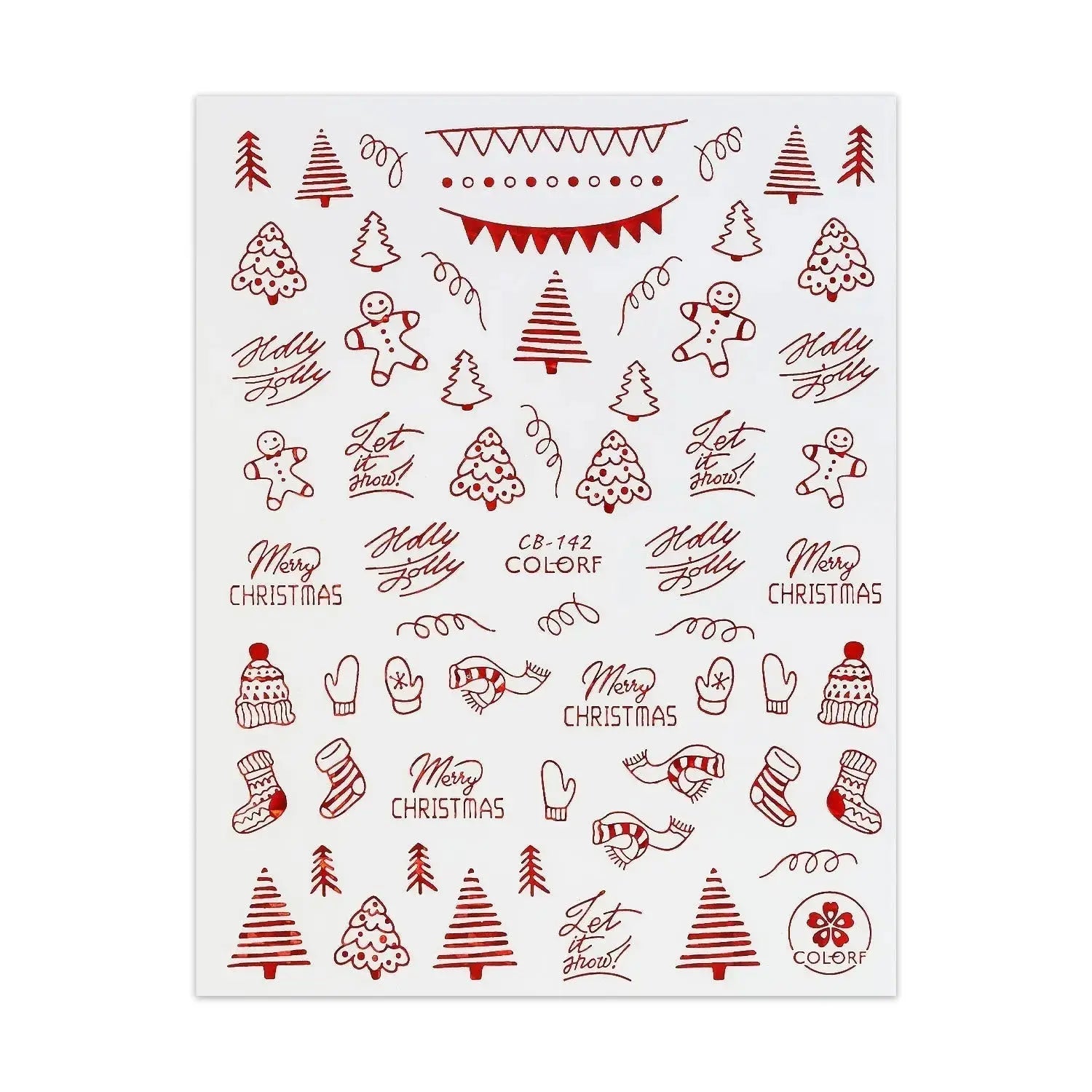 Red Christmas Sticker - Gingerbread Man, Stockings & Christmas Tree   Naio Nails