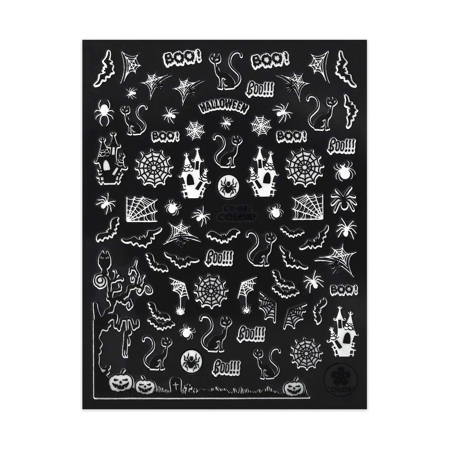 Glow in the Dark Halloween Stickers - Haunted House & Bats - Black & White   Naio Nails
