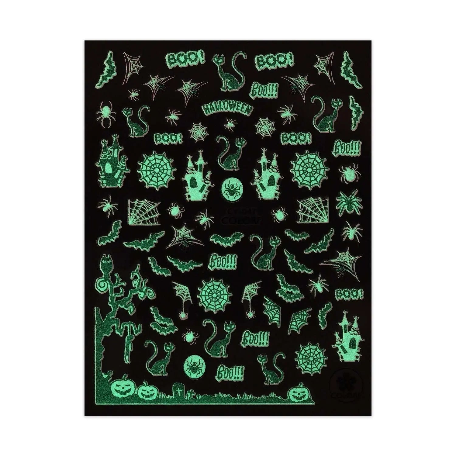 Glow in the Dark Halloween Stickers - Haunted House & Bats - Black & White   Naio Nails