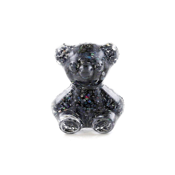 Pot of 5 Charms - Black Glitter Teddybear