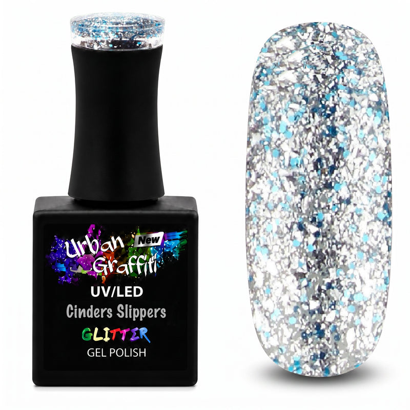 Cinders Slippers - UGGP-A0908 Urban Graffiti Zilver en Blauwe Glitter Lak 15ml