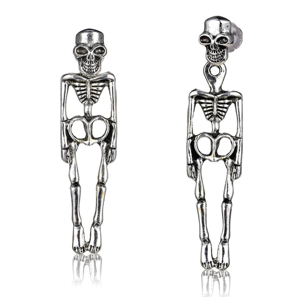 Movable Gothic Skull Skeleton Drop Earrings (1 Pair, Silver)