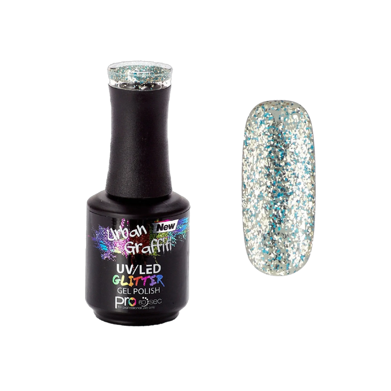 Esmalte en gel con purpurina azul y plateada Urban Graffiti Winter Waterfall - UGGP-A0912 15ml